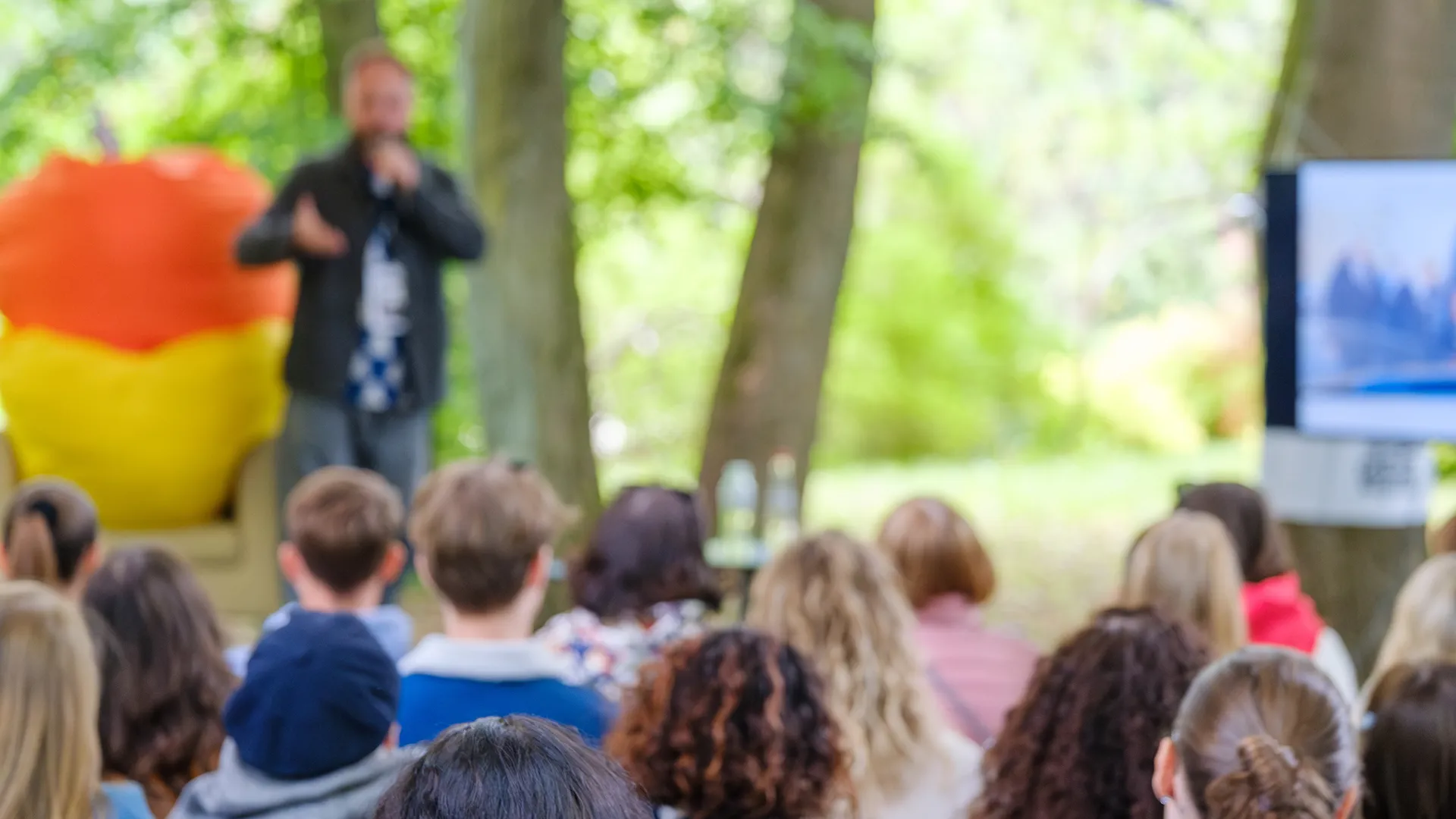 Outdoor presentation with audience